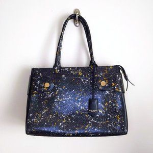 Henri Bendel Black Leather Divine Splatter Snake Satchel Tote *RARE*